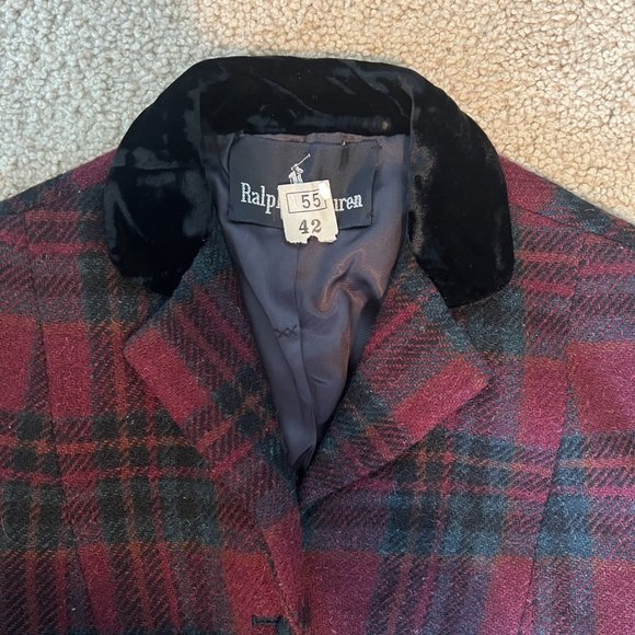 Ralph Lauren Plaid Jacket Blazer w/ Crushed Velvet Collar - Picture 2 of 4